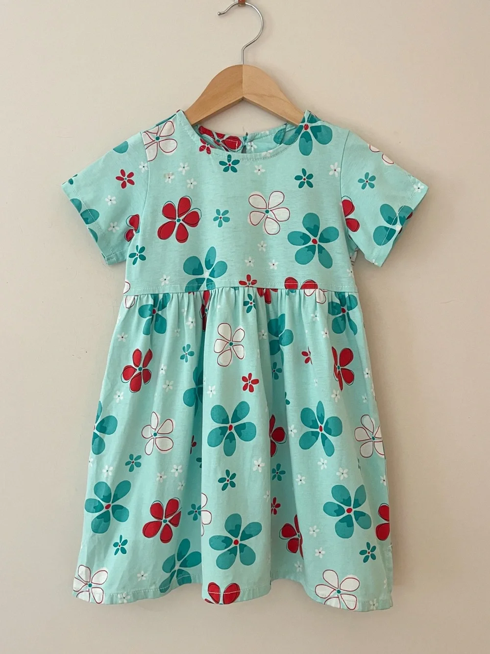 HANNA ANDERSSON EUC Aqua Retro Floral Print Short Sleeve Cotton Dress